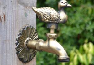 Duck ornamental garden tap brass colour