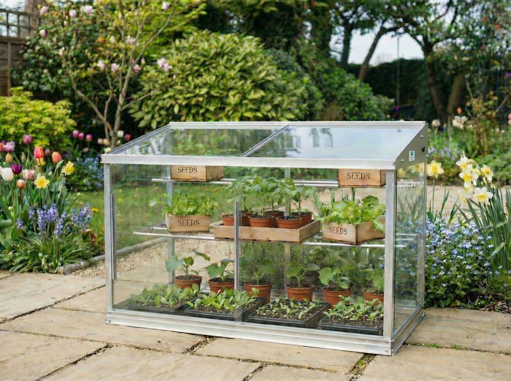 FB3 4ft aluminium growhouse with spring planting