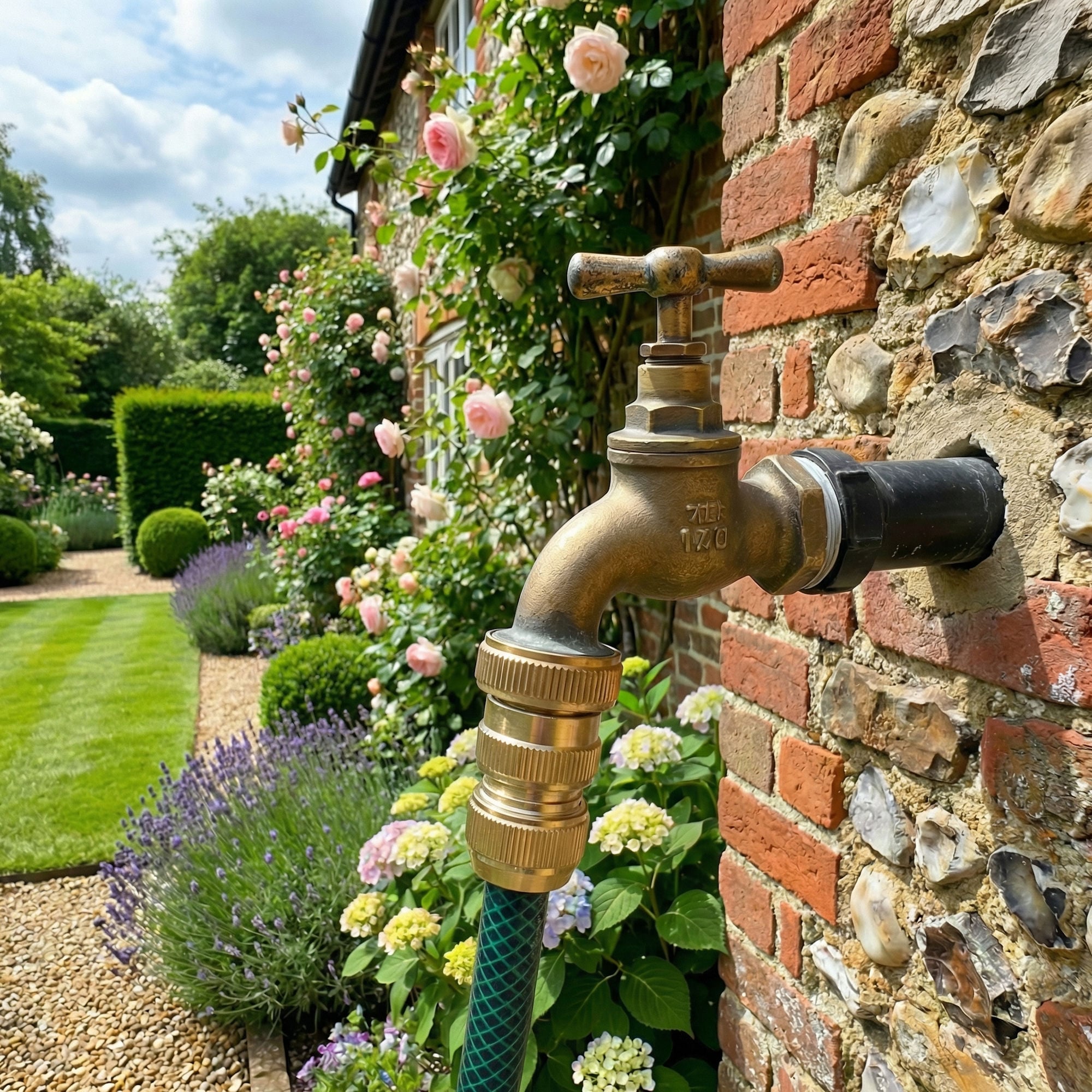 Brass snap connector with stainless steel ball bearings on an outside tap