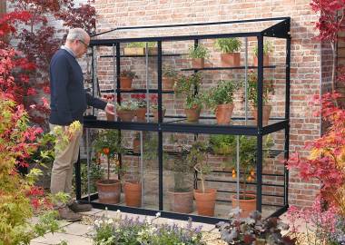Powder coated Hampton-D 6’ 5” lean to Mini greenhouse with auto louvre – Frame & Shelves Anthracite