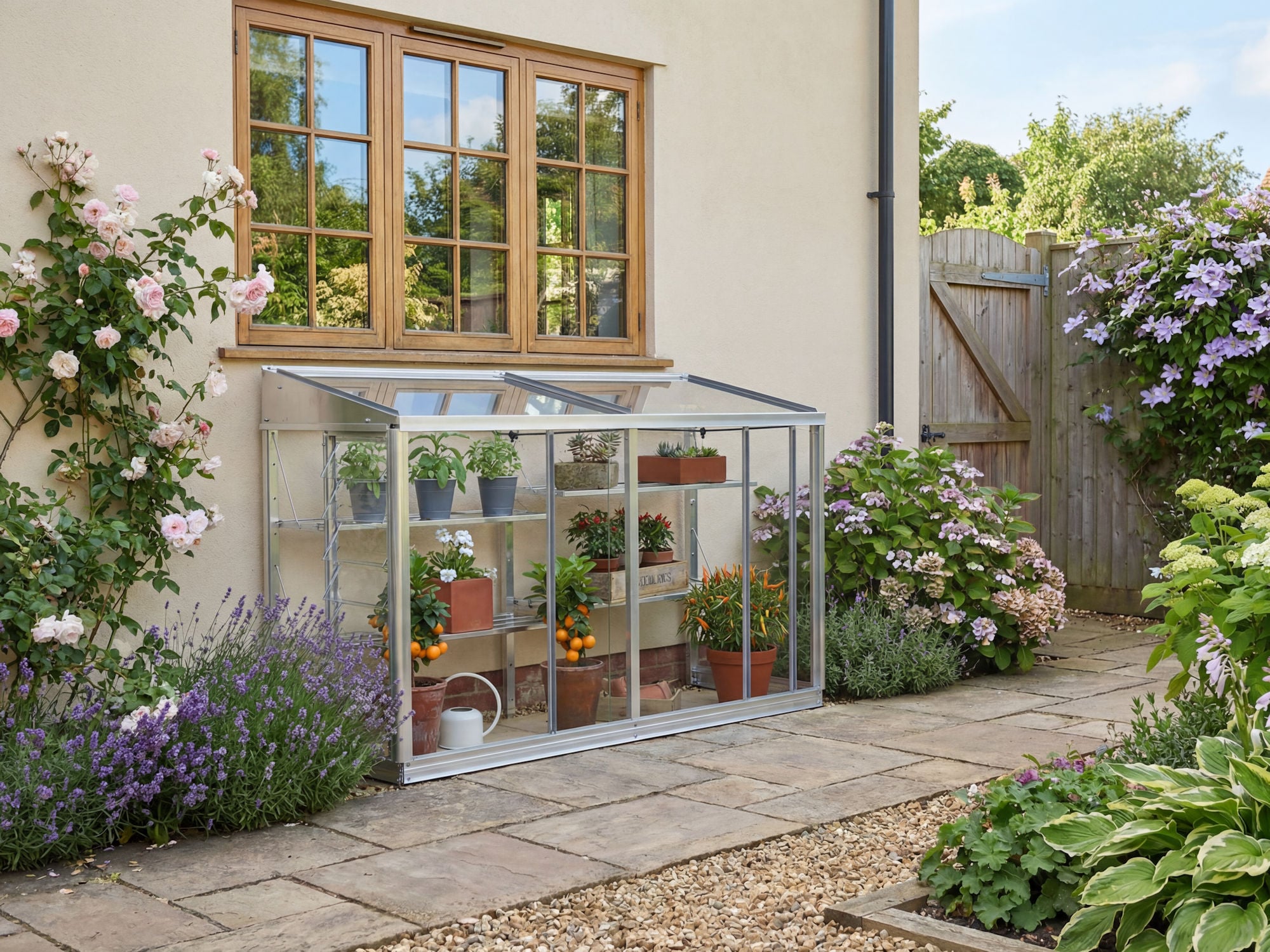 BL2 Harlow mini greenhouse under a window