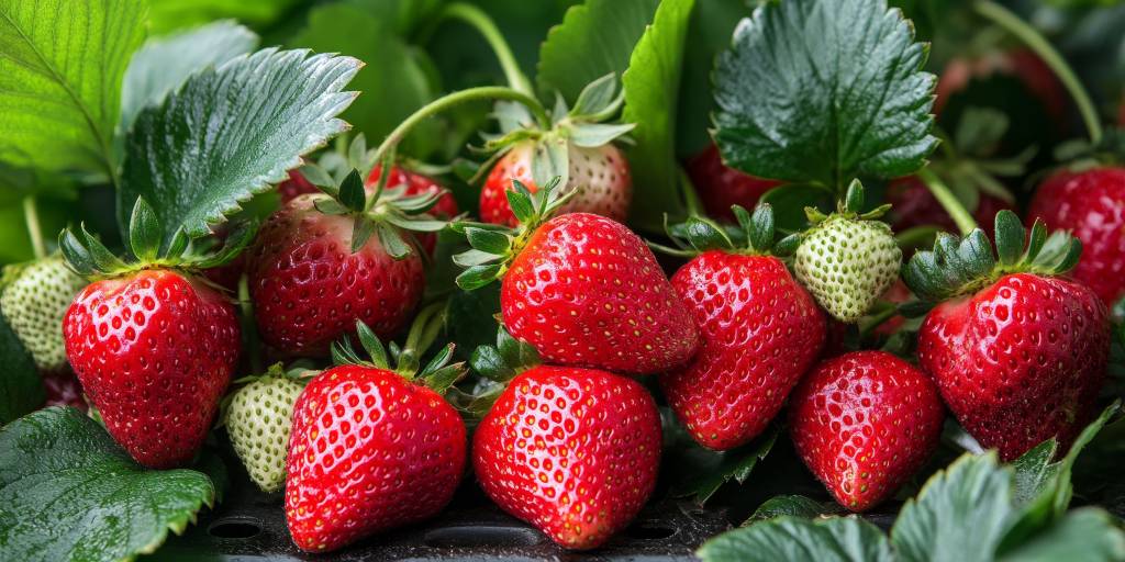 Ripe strawberries on the plant