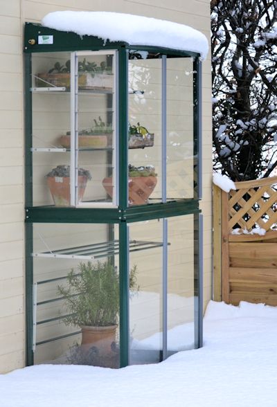 mini greenhouse in the snow